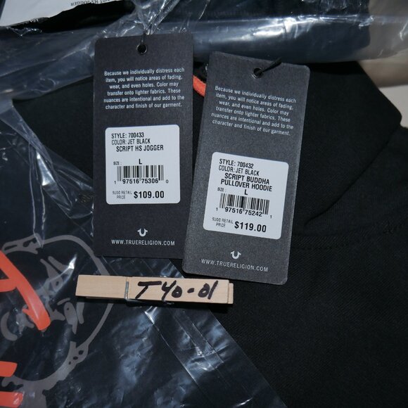 True Religion Mens 2 PC Sweatsuit Fleece Tracksuit Matching Hoodie Joggers NWT - Picture 14 of 15